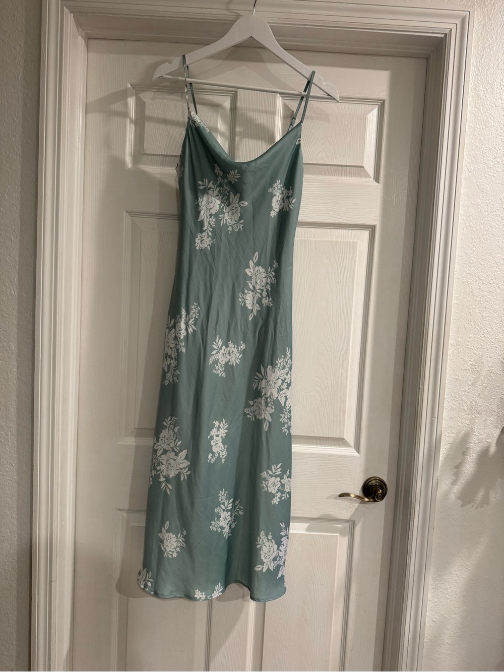 Altar'd State Sage Green/Blue-ish Floral Midi Slip Dress
